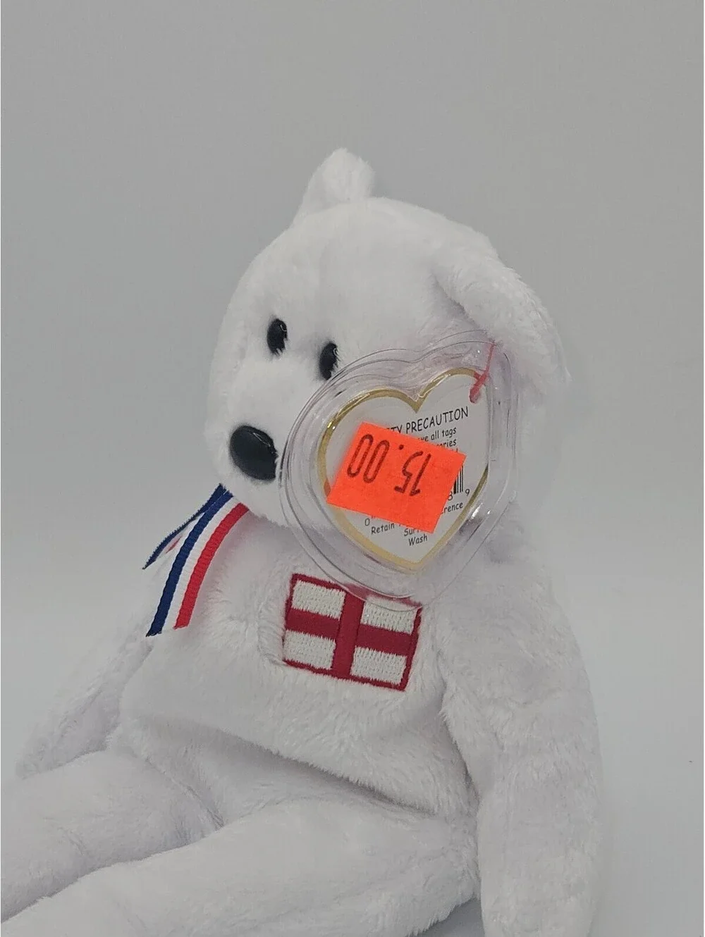Ty Beanie Baby England Bear White St George Cross w tags